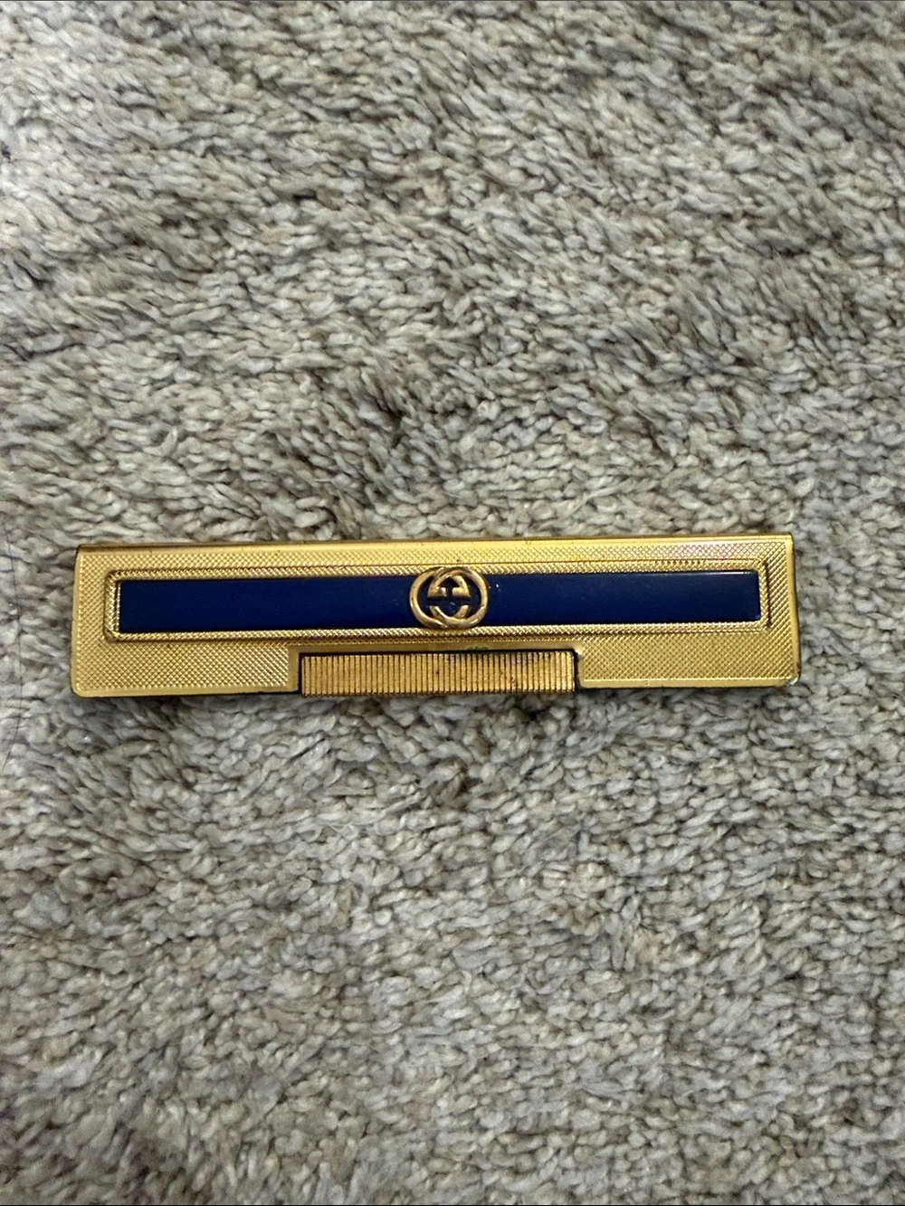 Gucci Gold and Navy Enamel Double-G Pocket Comb